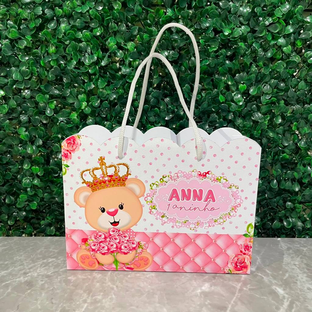 PEGUE E MONTE Sacolinha Personalizada Ursinha Princesa Nome e Idade Lembrancinha Festa Infantil