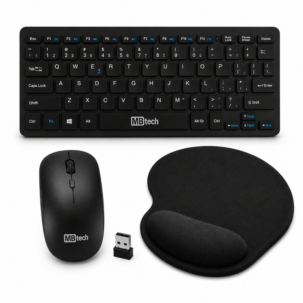 Kit Teclado Sem Fio + Mouse Sem Fio Rgb + Mouse Pad Apoio Pulso