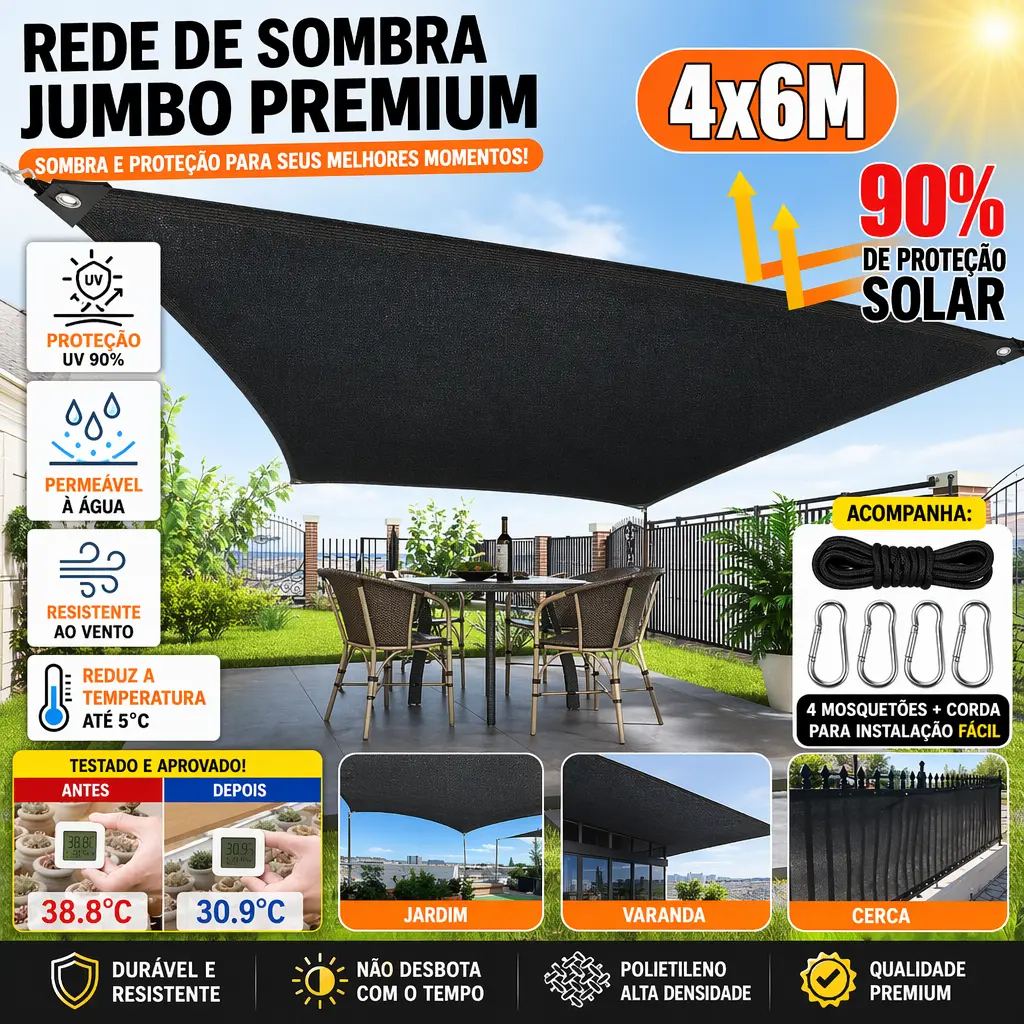Tela Sombreamento 90% Amarela 4x6m, Resistente aos Raios UV com Bordas Reforçadas para Piscina e Garagem