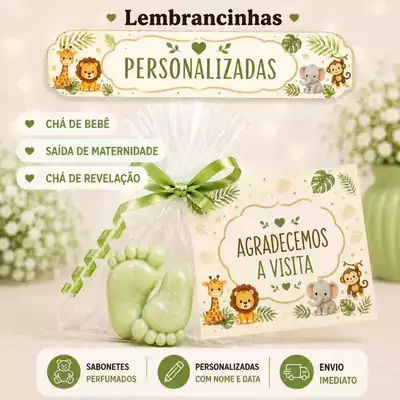 50 Sabonetes Perfumados com Mini Pezinhos para Lembrança de Chá de Fralda Safari 25 pares