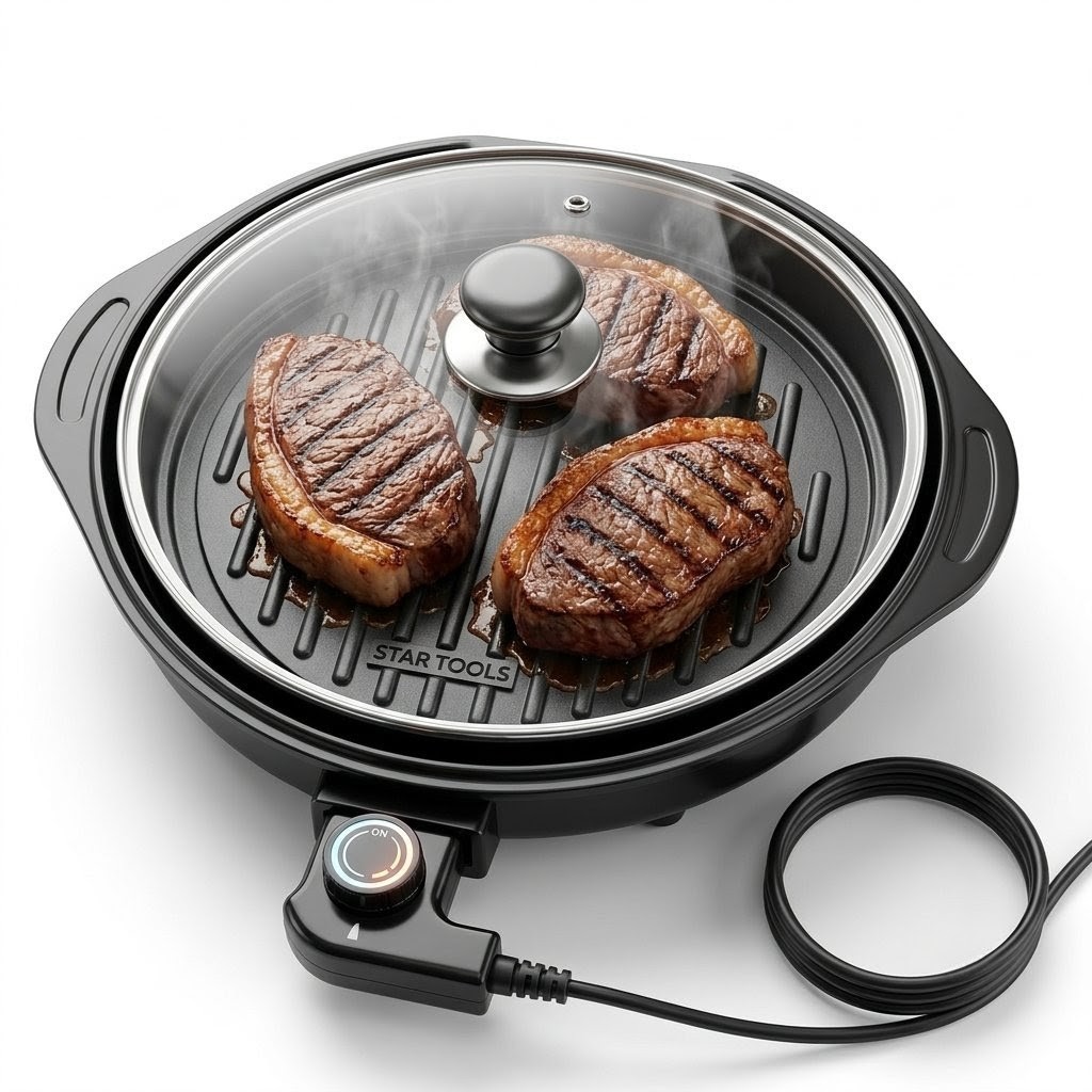Melhor Grill Churrasqueira Elétrica Termostato Antiaderente Multifuncional 110/220V 1200W Portátil