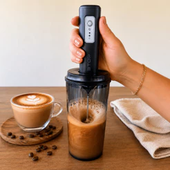 Misturador Mixer Espumador Bebidas Portátil Haste Dupla Preto Sem fio USB