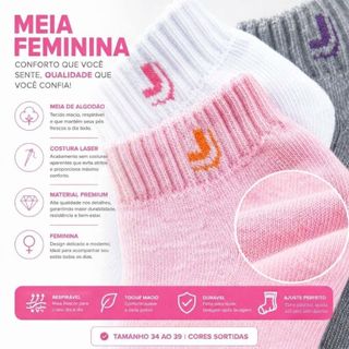 Kit 6 Pares Meias Respiráveis Algodão Feminina Academia