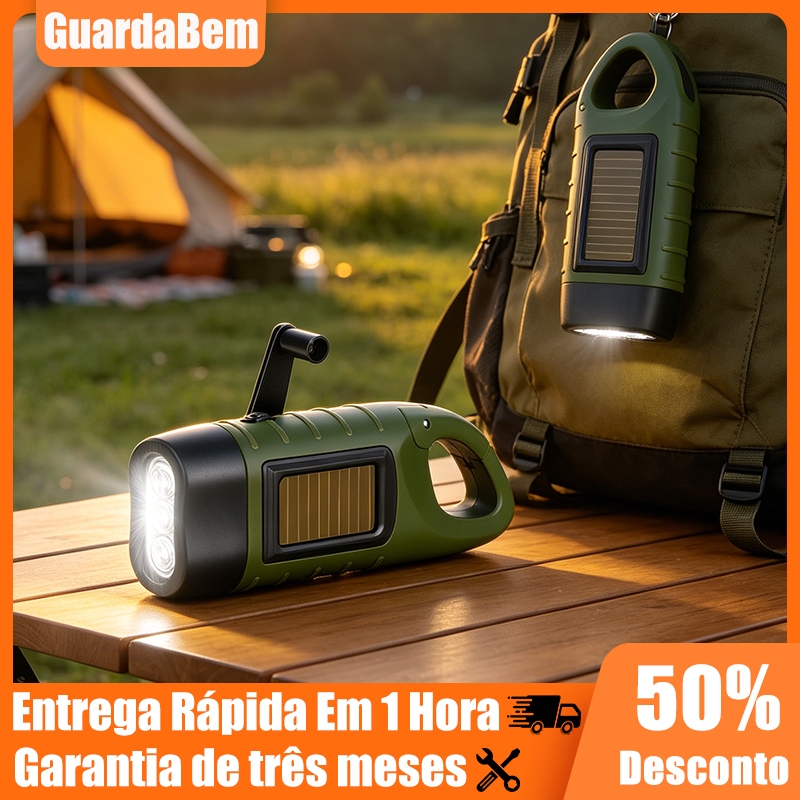 Lanterna LED Manivela De Mão Solar Powered Recarregável Equipamento Lâmpada LED Carregando