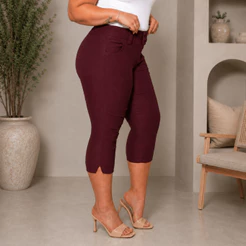 Calça Capri Feminino Plus Size Social Bengaline Com Cinto Fivela E Bolso Alfaiataria 42 ao 52