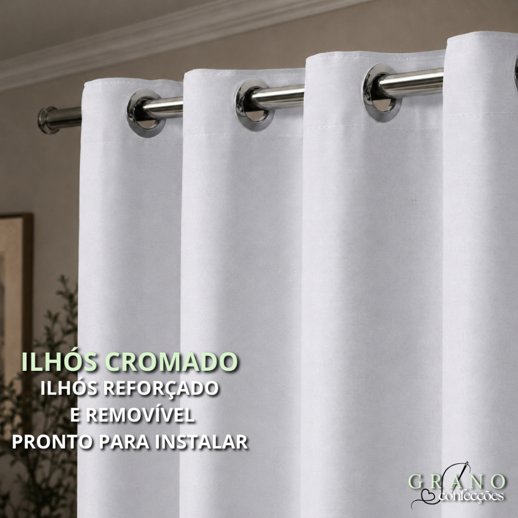 Detalhes do Cortina Blackout Grande Ilhós Cromado 4 Metros Para Quarto Sala Escritório