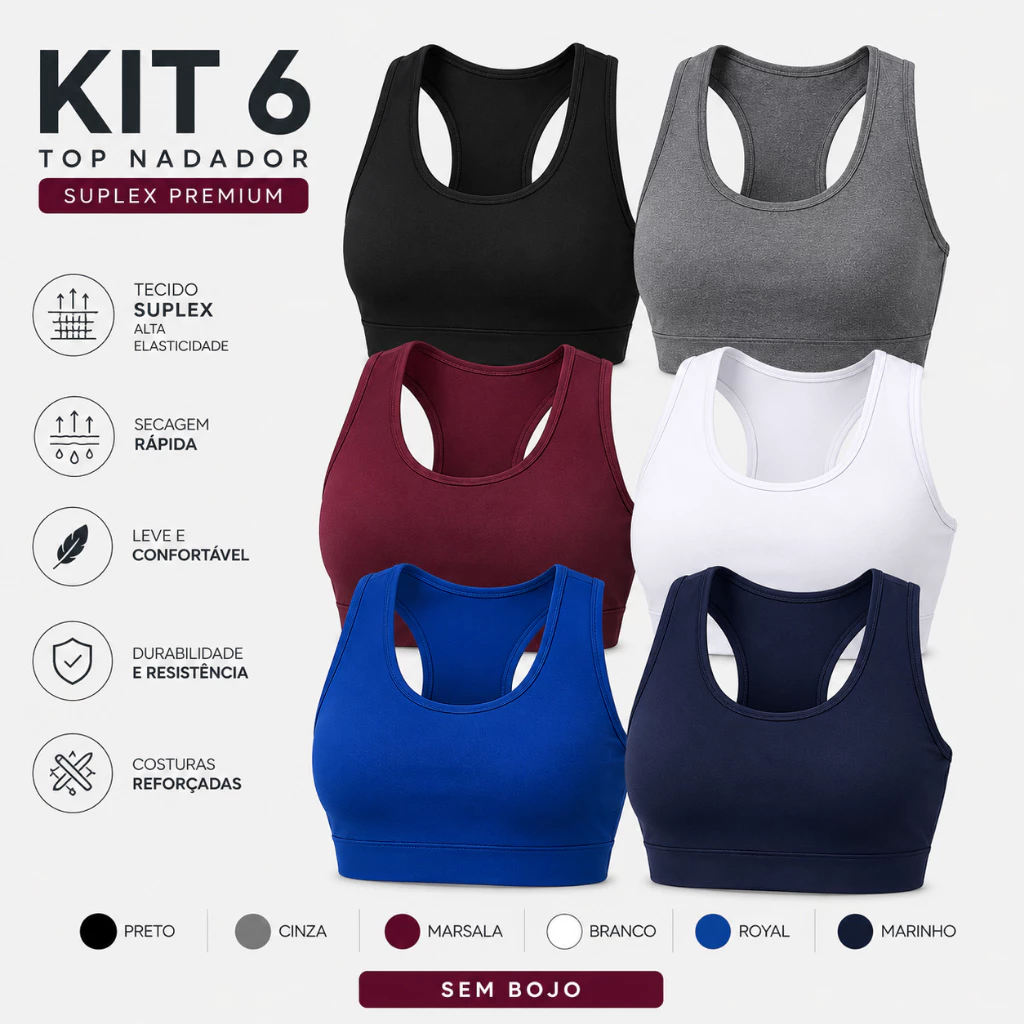 Kit 6 Top Academia Fitness Feminino Treino Casual Esportes Plus Size Sem Bojo — imagem 1