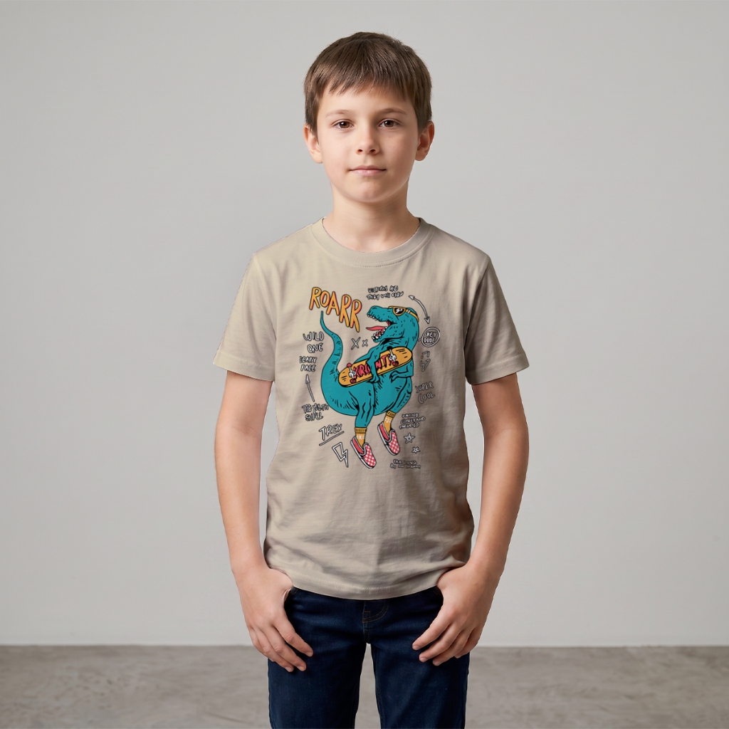 Camiseta Masculina Infantil Estampada Dinossauro 100% Algodão