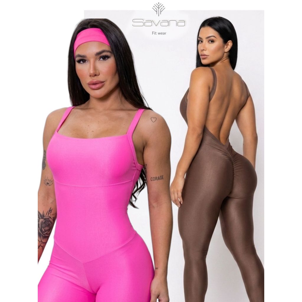 Macacão Fitness Feminino Entrada Para Bojo Empina Bumbum Costa Nua Com Academia Yoga