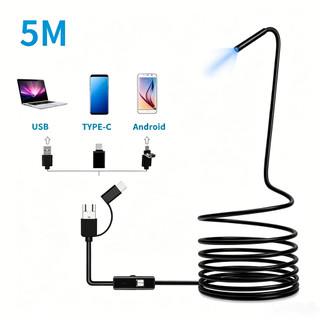 Endoscópio 3 em 1 IP67 Com Sonda Endoscópica De 5 Metros Cabo USB Tubo Flexível e Mini Câmera à Prova d'água.