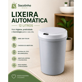 Lixeira Automática 12L Sensor de Proximidade Recarregável USB Touch Cinza Inteligente