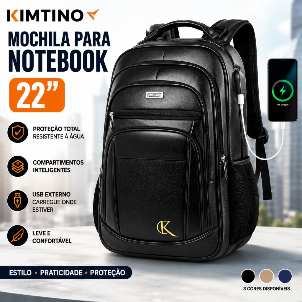 Kimtino Mochila para Notebook 22 Polegadas USB Impermeável Grande Capacidade Executiva Trabalho Viagem