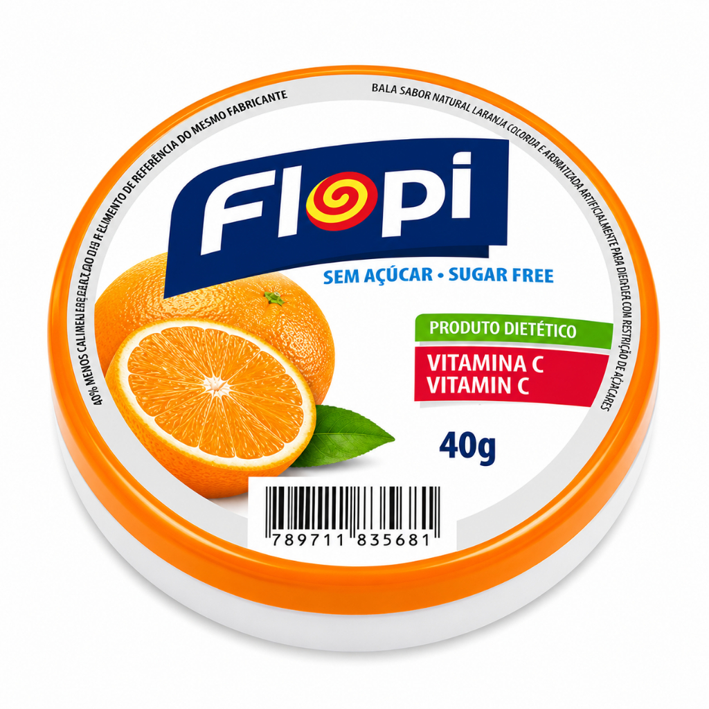 Balas Sabor Laranja Sem Açúcar Flopi 40g Diet Florestal