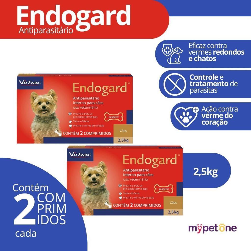 Kit 2 Vermífugo Virbac Endogard para Cães até 2,5 Kg - 2 Comprimidos