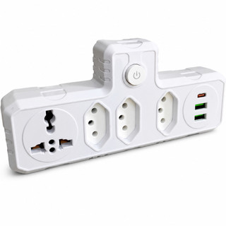 Adaptador de Tomadas Extensão de Tomadas Benjamim 4 tomadas 2 usb 1 TYPE C