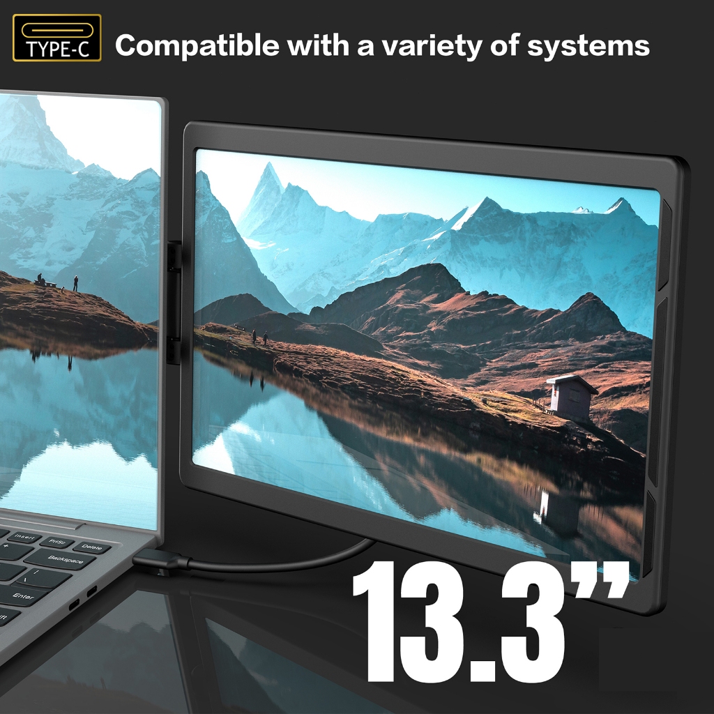 13.3-inch FHD IPS Portable Monitor, 60Hz, 270°/360° Rotation, USB-C/Mini HDMI, f