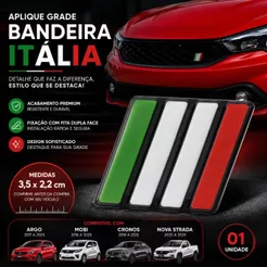 Emblema Aplique Grade Bandeira Itália Argo Cronos Mobi Nova Strada 2021