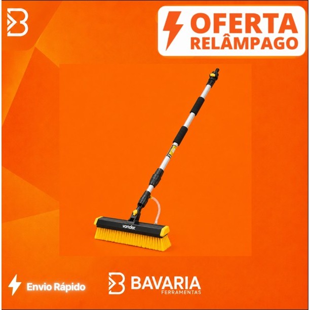 Vassoura Cabo Extensível Entrada de Água Vonder Limpeza Placa Solar Cerdas Macias