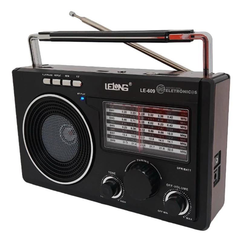 Rádio Antigo Bluetooth Recarregável AM FM Portátil Roça Modão USB Pendrive SD MP3 Bivolt 11 Bandas LE609