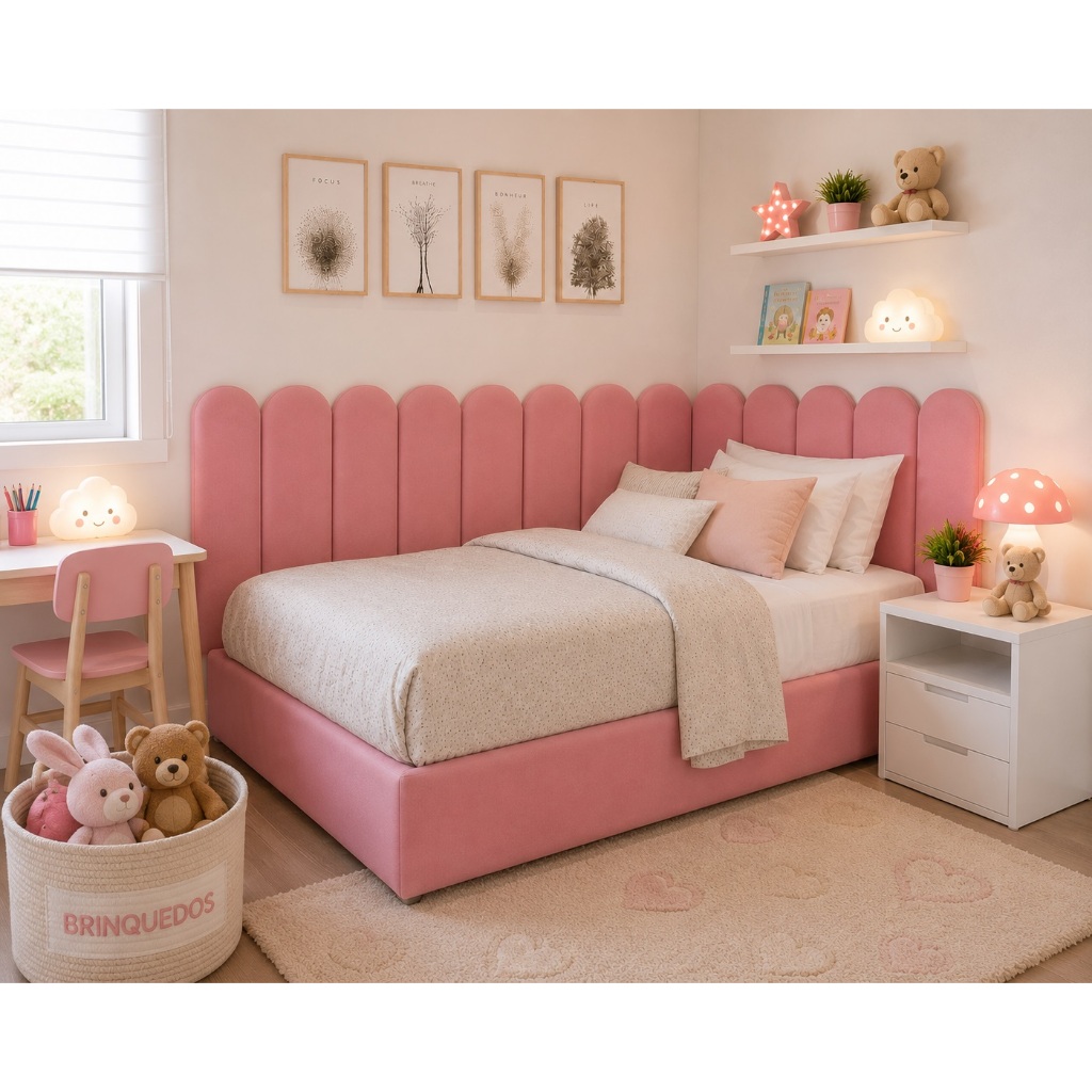 Cabeceira Modular Estofado Nuvem de Criança Infantil Rosa e Azul Bebe — imagem 2 de 2
