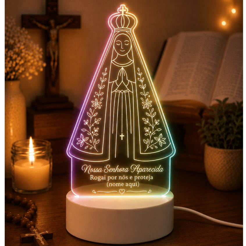 Luminária Nossa Senhora Aparecida Maria, Presente, Religião, Presente para Mãe, Pai, Avó, Decoração, Santa Católica