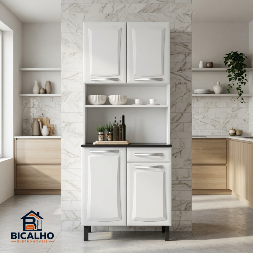 Cozinha Completa Compacta Itatiaia Pratika 80cm 4 Portas 1 Gaveta Branca - BicalhoEletromóveis