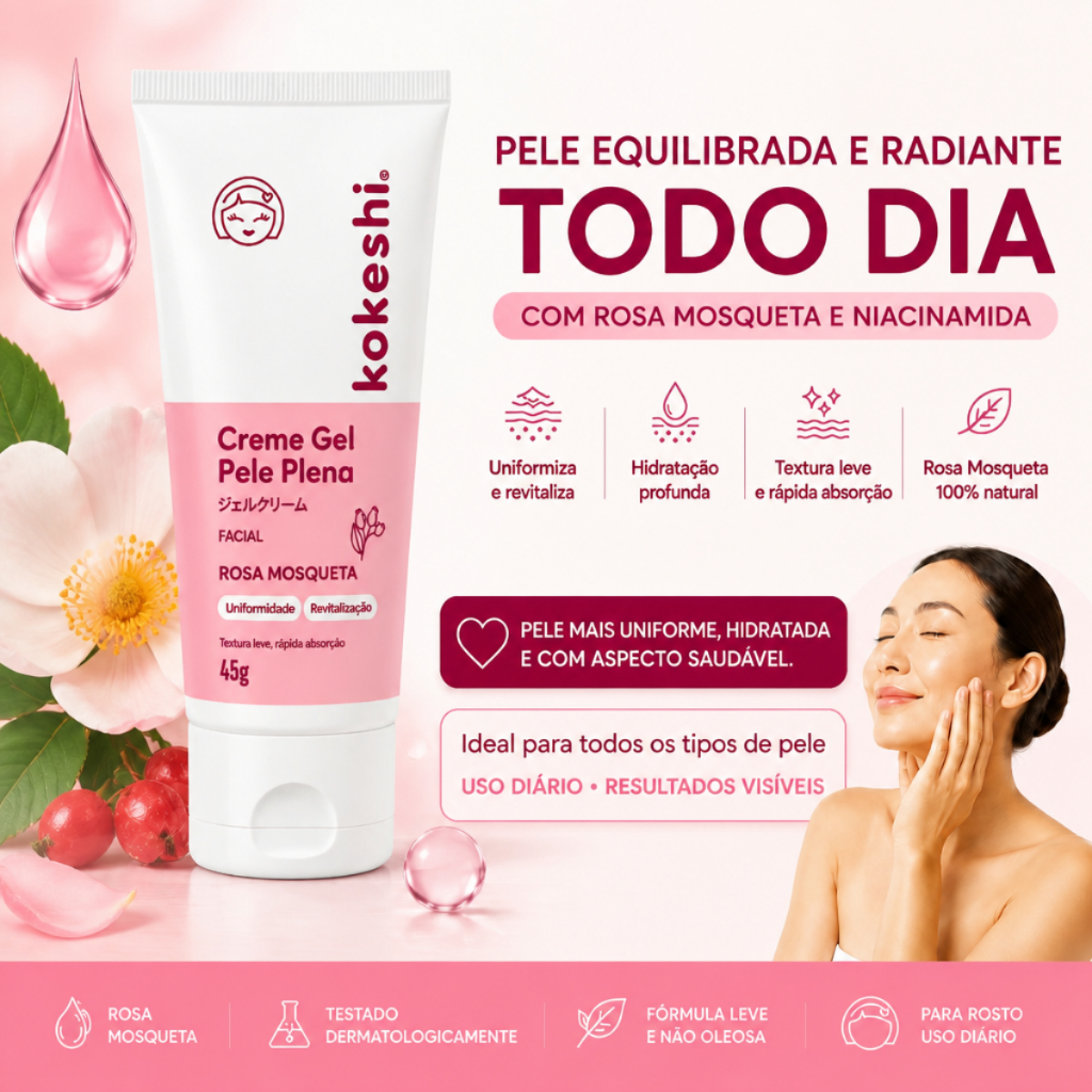 Creme Gel Facial Rosa Mosqueta 45g Regenerador Antissinais Kokeshi