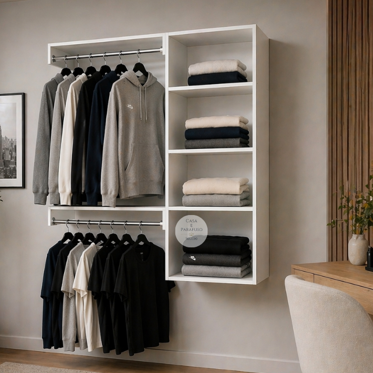 Closet suspenso moderno, Arara De Parede Aberto com Cabideiro 67