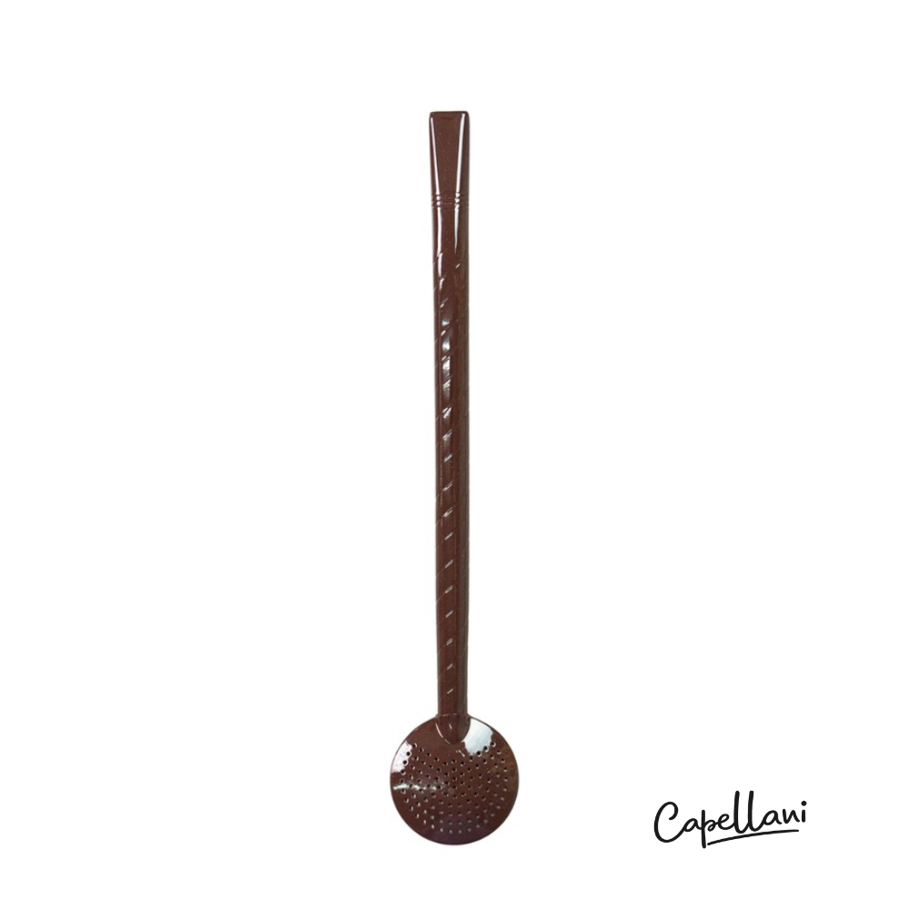 Bomba de Chimarrão Inox Trançada Envernizada | Bojo Fixo | Bocal Simples