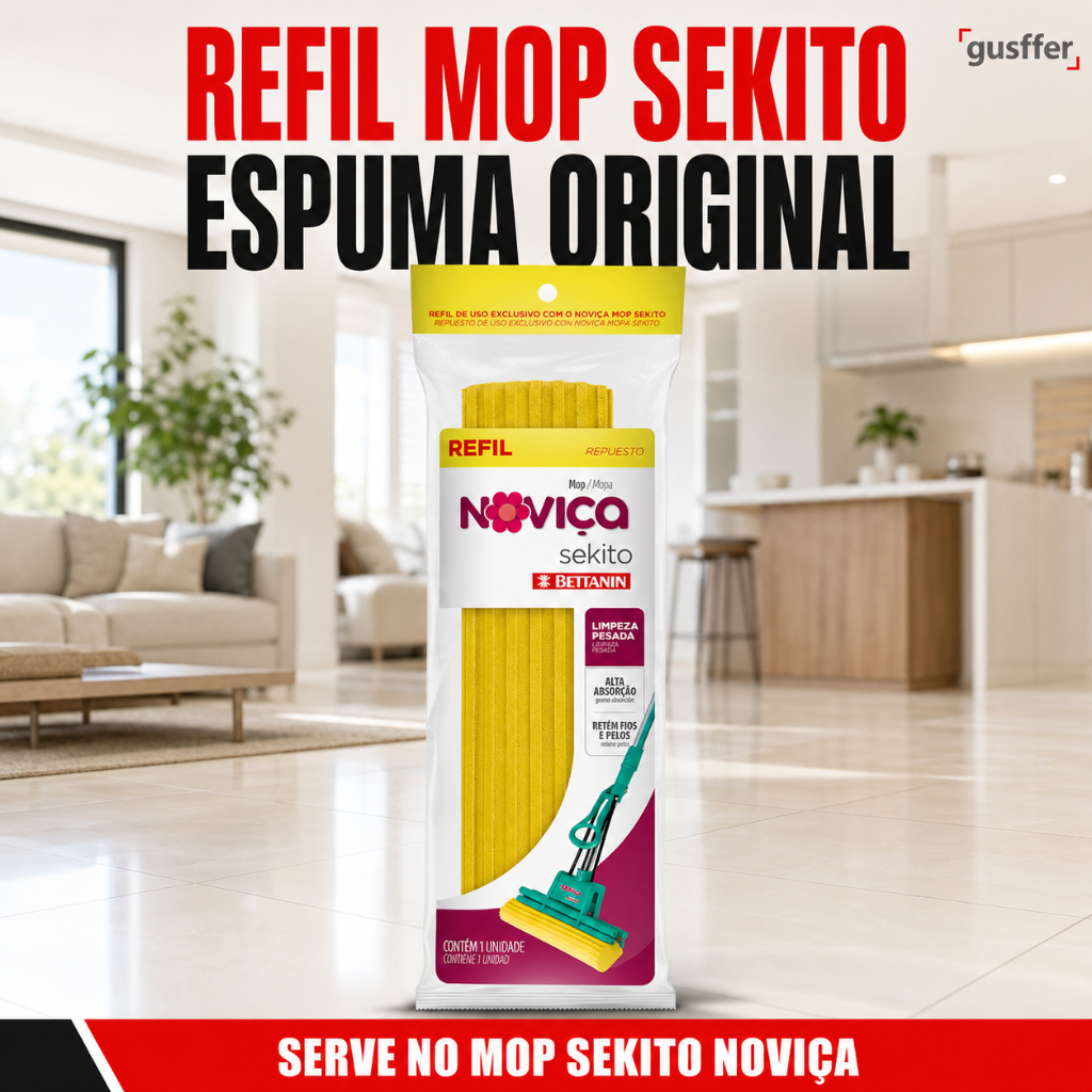Refil Mop Sekito Noviça Bettanin Original Espuma PVA Alta Absorção Não Risca Recolhe Pelos 1 2 3 4