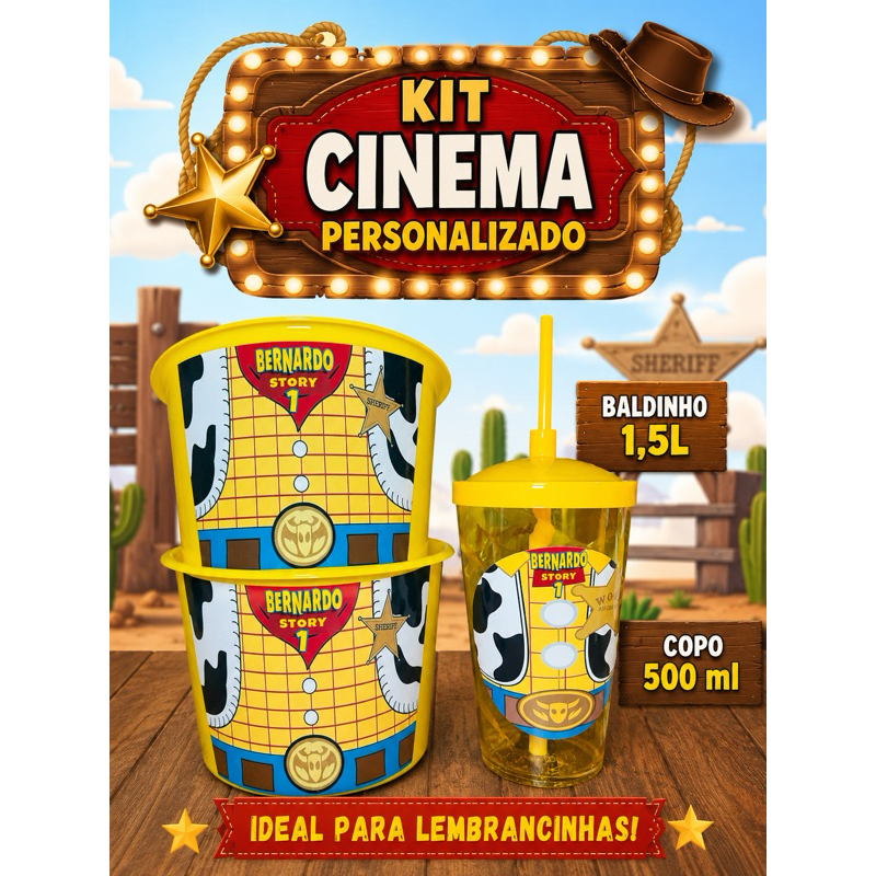10 Kit Cinema Personalizado Baldinho+Copo Toy Story