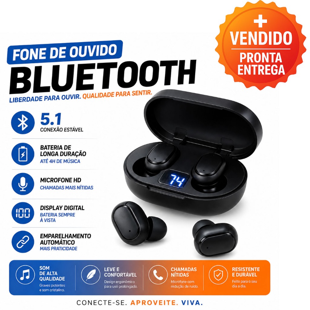 Fone de Ouvido Bluetooth TWS Sem Fio Display Digital LED Carregador Microfone Estéreo Alta Qualidade