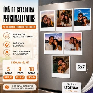 Foto Ímã Personalizada para Geladeira | Kit 5, 9 ou 18 Fotos | Lembrancinha | Foto Polaroid