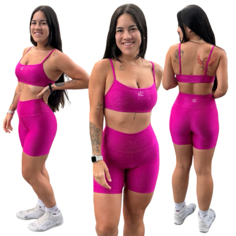 Conjunto Nayara Fitness Top Slim + Short Microcanelado Roupa de Academia
