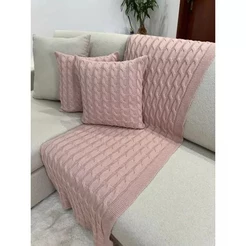 Kit Peseira Trança Tricô Decorativa Sofá Cama Solteiro 160x60cm + 2 Capas
