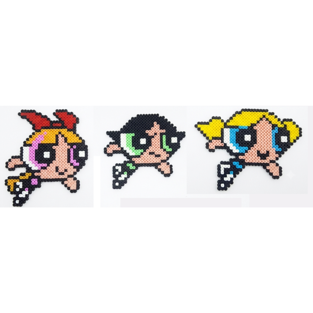 CHAVEIRO MENINAS SUPERPODEROSAS Hama Beads PIXELART - FLORZINHA - LINDINHA - DOCINHO