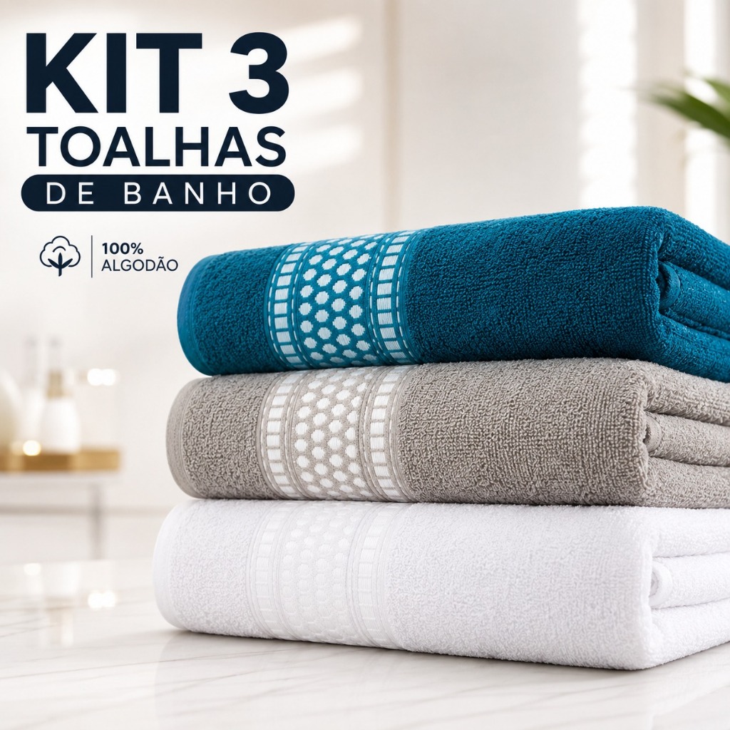 Kit 3 Toalhas de Banho Jade Banhão 100% Algodão Alta Absorção