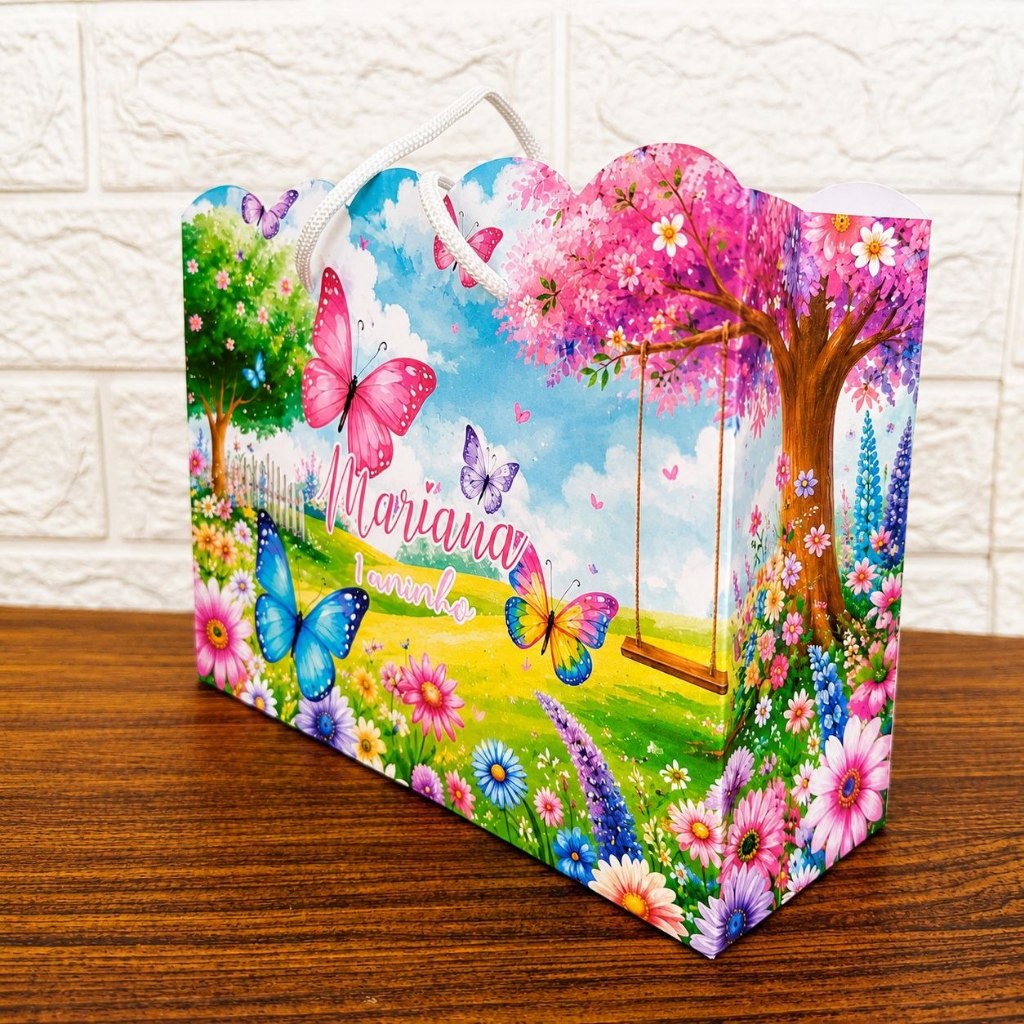 Sacolinha Personalizada Ondulada Lembrancinha Jardim Das Borboletas-Pegue e Monte