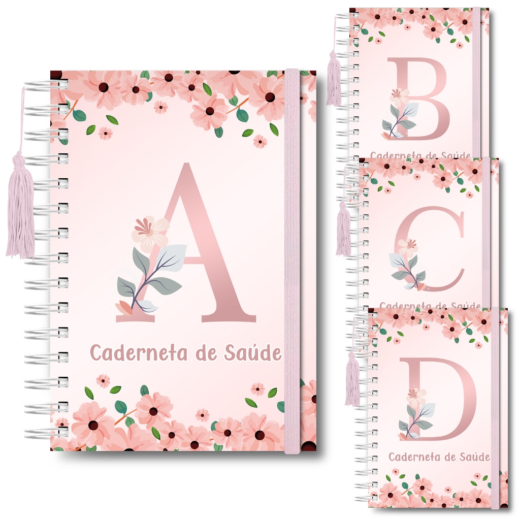 Caderno Guia Saúde Vacinação 118 Páginas Capa Dura Iniciais Alfabeto Menina Rosa Floral