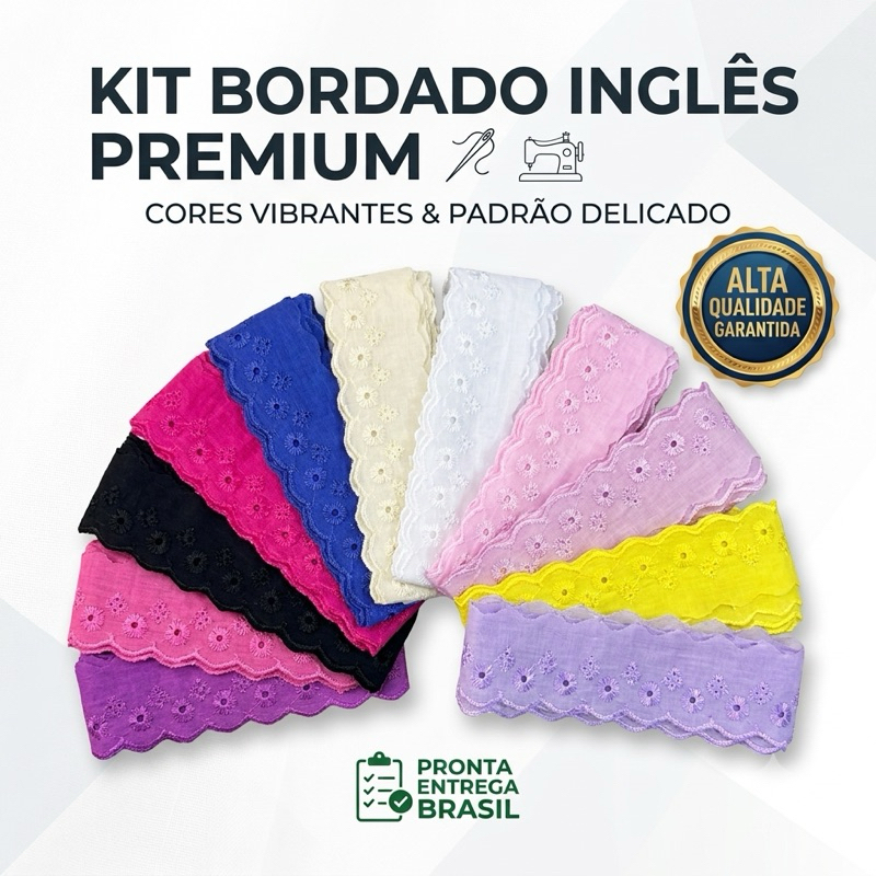 Kit Bordado Inglês Lese Laise P/ Artesanato e Costura 5cm Peça 13,7 metros Atacado