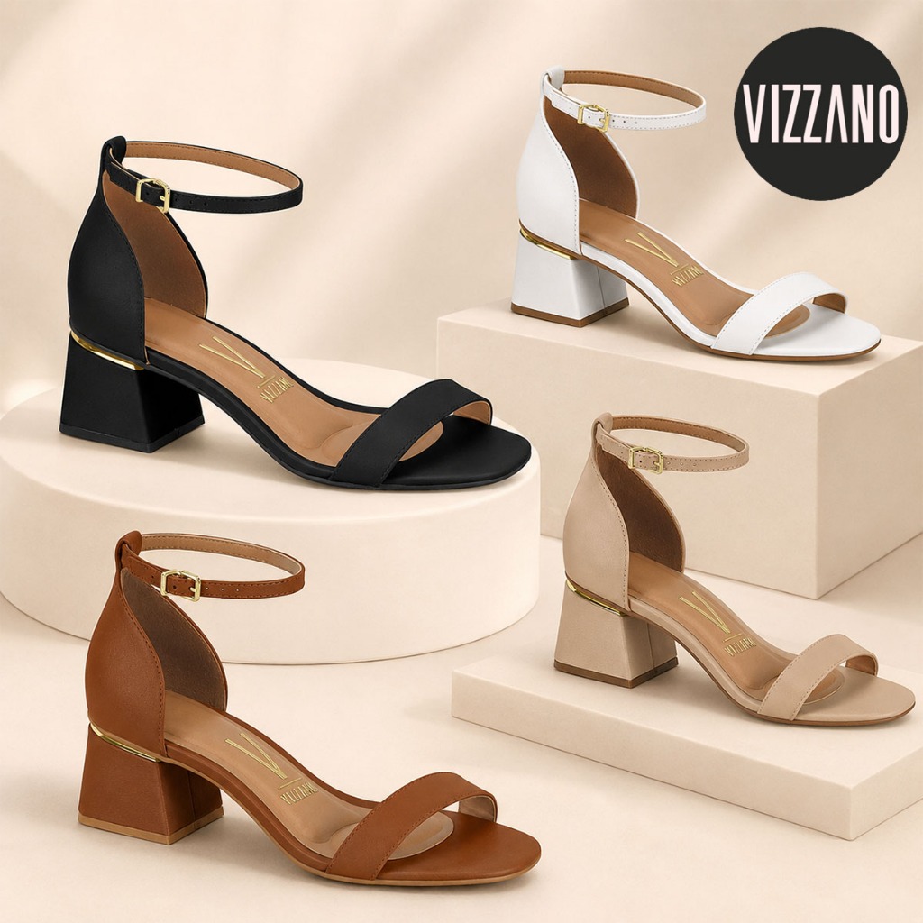 Sandalia Feminina Vizzano Salto Grosso Baixo Pelica Básica Lisa Salto Bloco - 6428.104