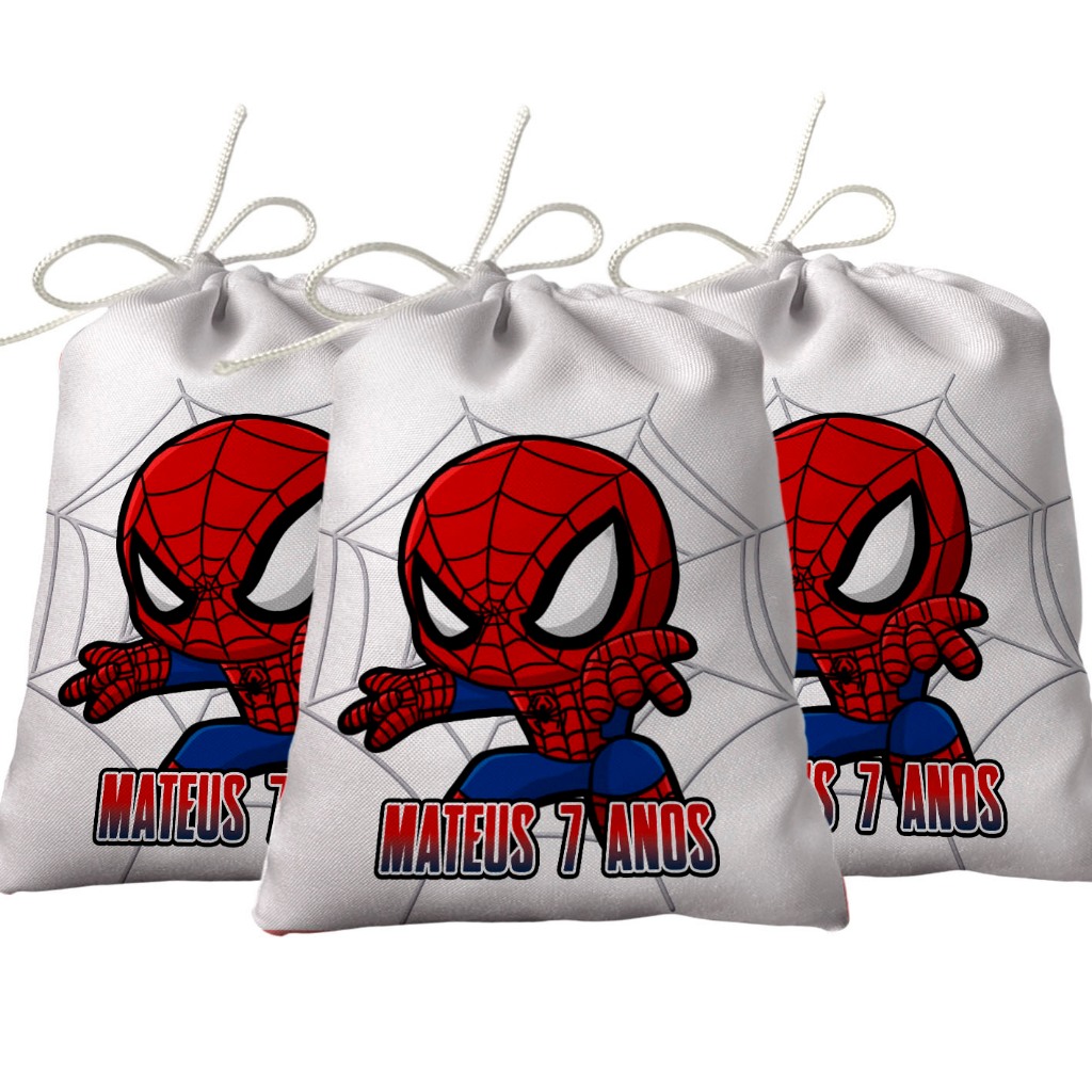 Sacolinha Lembrancinha Festa Aniversário Surpresa Tecido Personalizado Homem Aranha Cute
