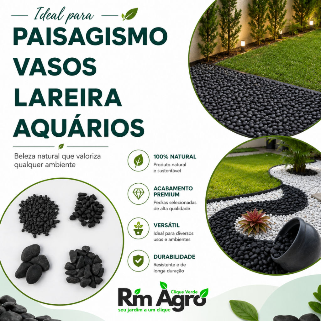 Pacote 5k Pedra Preta Seixo Rolado Negro Ornamental Vasos Jardim Paisagismo Aquario Lareira