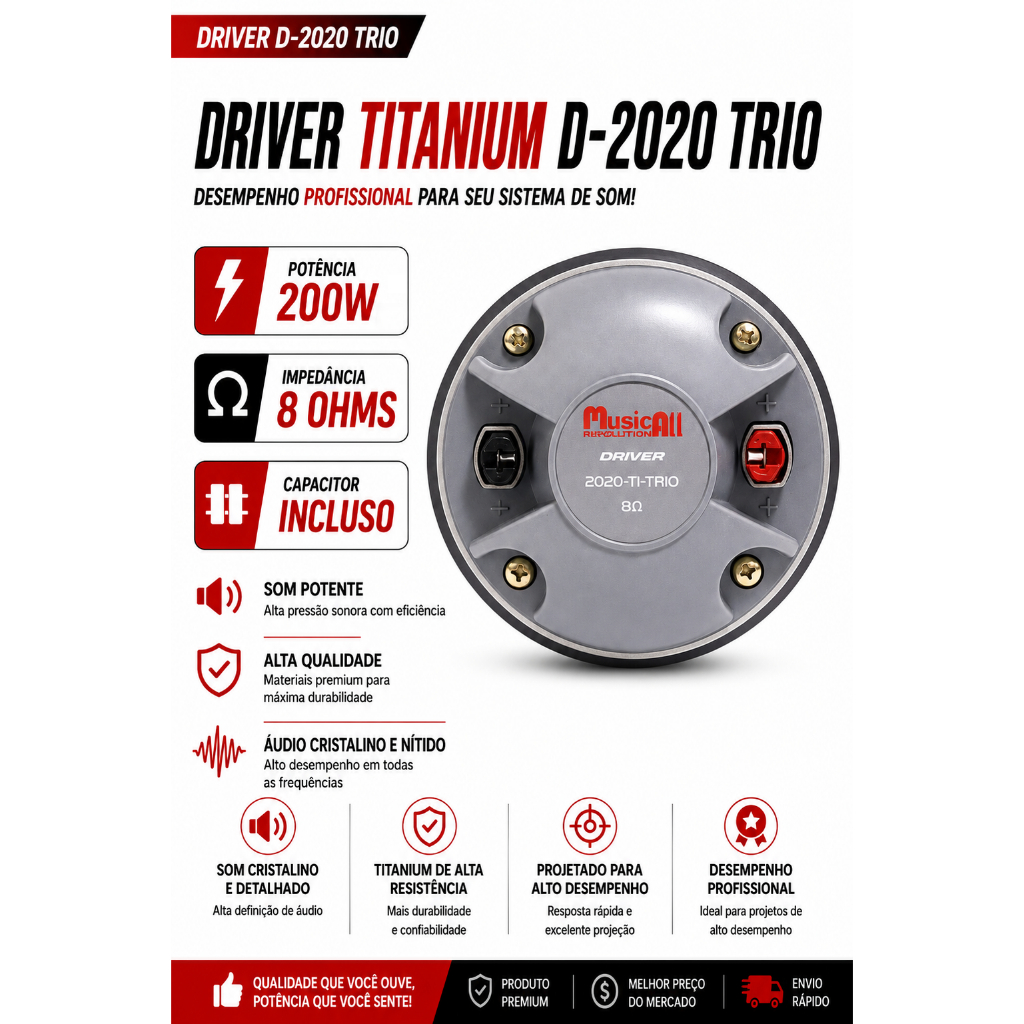Driver Titanium D2020 TI 90W Rms 8 Ohms Som Automotivo e Som Profissional Caixa Bob Caixa Som