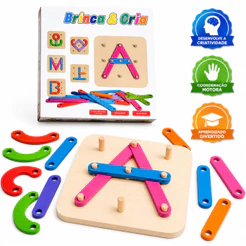Brinquedo Pedagógico de Madeira Montessori Letras Números Formas de Encaixe