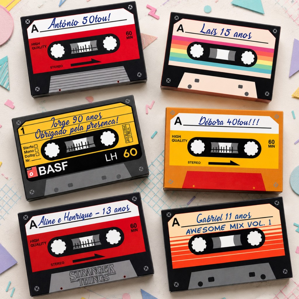 Kits de 20 a 60 Caixinhas Fita Cassete K7 Personalizadas Para Kit Kat lembrancinha aniversário stranger things