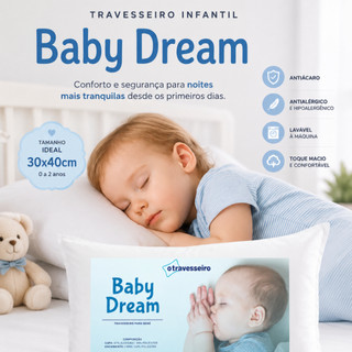 Travesseiro Bebê Antialergico 30x40 Para bebe de 0 á 2 anos Hipoalergênico Branco Lavável á Maquina - Baby Dream