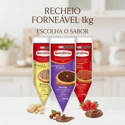 Recheio Forneável Mavalério 1,01kg Cremoso Avelã Branco Ao Leite Para Bolos Tortas Churros