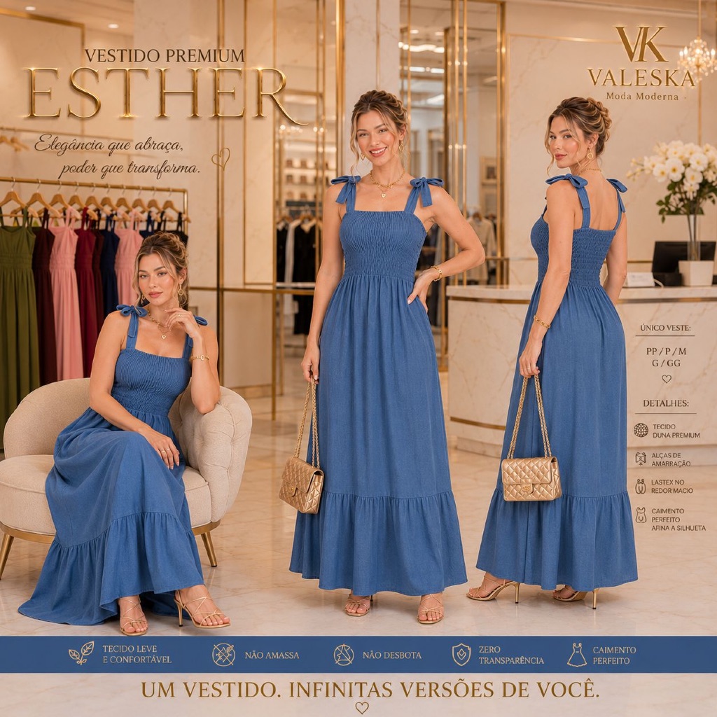 Vestido Feminino Longo de Alças ajustáveis Lastex Elegante Verão/Inverno DUNA PREMIUM ENVIO IMEDIATO