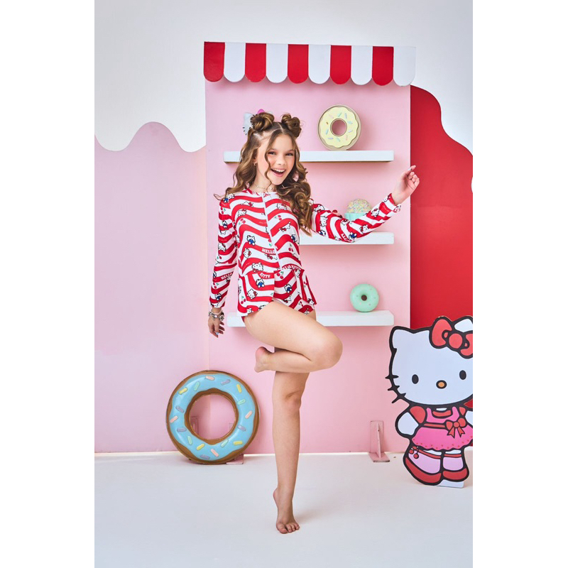 Maiô infantil manga longa verão praia forrado proteção uv